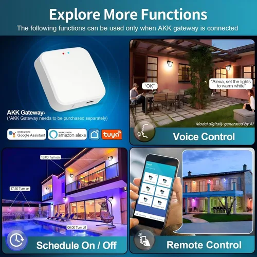Miniatura 5 de AKK Luces de pared inteligentes para exteriores con salida GFCI, control de aplicación, luces de porche RGBCW que cambian de color, IP65