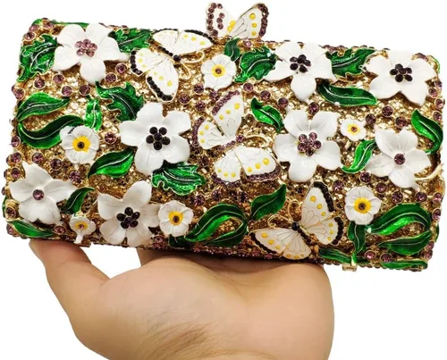 Miniatura 7 de Boutique De FGG Flores y mariposas mujeres cristal embrague bolso de noche boda fiesta Rhinestone bolsos