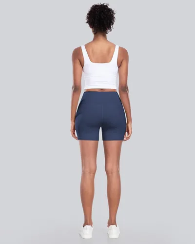 Miniatura 5 de CHRLEISURE - Pantalones cortos de ciclismo para mujer con bolsillos de licra, cintura alta, con control de abdomen para entrenamiento, yoga