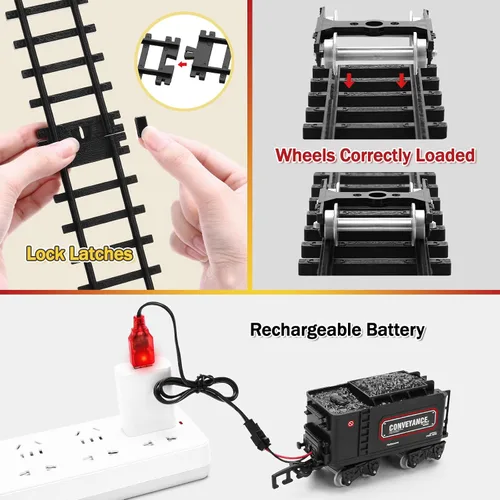 Miniatura 6 de Conjunto de tren para niños, locomotora con control remoto bajo el árbol de Navidad, tren eléctrico de juguete con vagones y vías largas, regalo