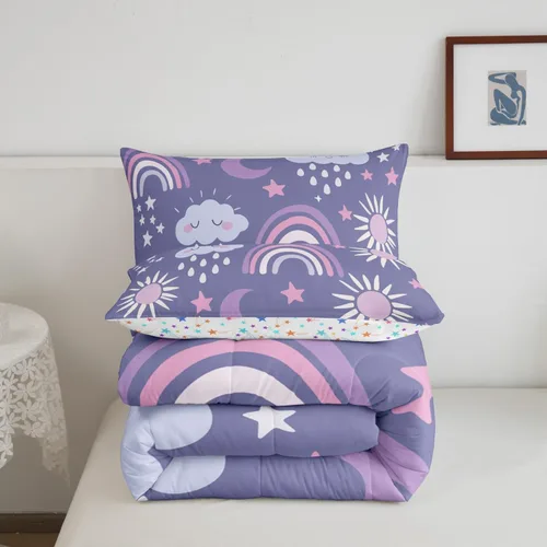 Miniatura 6 de Erosebridal Juego de ropa de cama de arcoíris y nubes para guardería, tamaño individual, juego de edredón lindo de sol y luna para niños y niñas