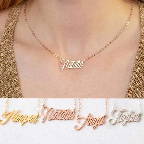 Miniatura 3 de Flowshey Custom Name Necklace Personalized Name Necklace 18K Gold Plated Nameplate Gift for Women