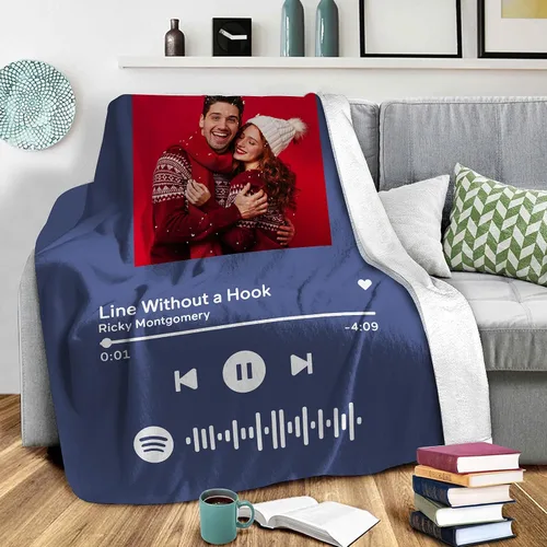 Miniatura 15 de Manta personalizada con escaneo de imágenes, código de Spotify, foto negra, manta de forro polar personalizada, manta suave para cuna, manta