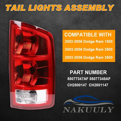 Miniatura 2 de Conjunto de Luces Traseras Compatible con 2002-2006 Dodge Ram 1500 2500 3500 Pickup, Tipo Halógeno NO LED, Modelo para Conductor y Acompañante
