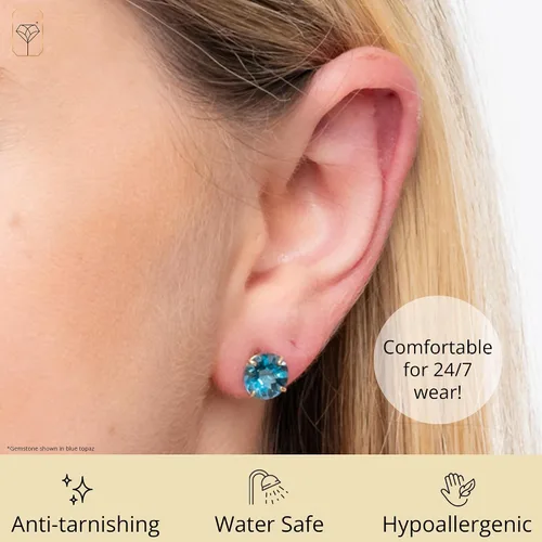 Miniatura 4 de Aretes redondos de oro de 10 quilates con piedra natal de 0.315 in para mujer MAX + STONE