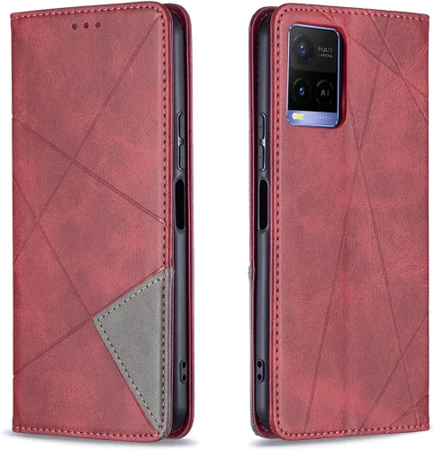 Miniatura 21 de Funda con tapa para Vivo Y11, Y15, Y12 e Y17, diseño de rombos de piel sintética, con función atril, cierre magnético, para Vivo Y11/Y15/Y12/Y17