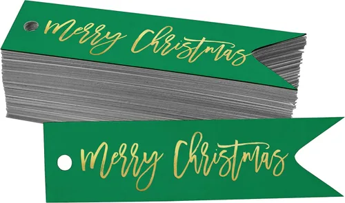 Miniatura 14 de Etiquetas de papel colgantes con texto en inglés "Merry Christmas", 50 unidades Blanco