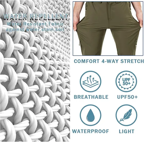 Miniatura 4 de Postropaky Pantalones de pesca para hombre de secado rápido ligeros impermeables para viajes al aire libre escalada pantalones elásticos