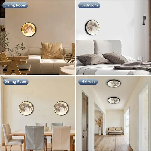 Miniatura 7 de Lámpara de pared de luna regulable de 9.5 pulgadas con control remoto, moderna lámpara de pared LED enchufable, lámpara de pared negra de 12 W