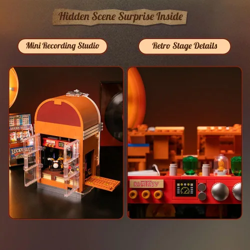 Miniatura 4 de PANTASY Kit de construcción retro Jukebox con función de moneda y sonido, modelo de caja de música mecánica con discos acrílicos, estudio