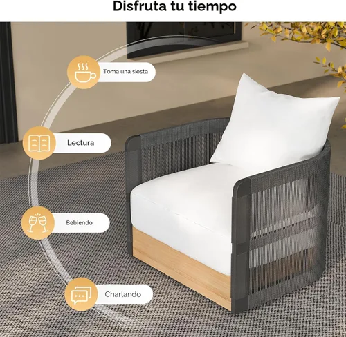 Miniatura 7 de homary Silla giratoria de ratán para patio, muebles de mimbre para exteriores con cojín grueso a prueba de lluvia y marco de aluminio para jardín