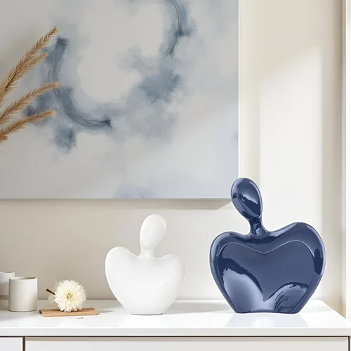 Miniatura 5 de XMGZQ Figuras de cerámica azul y blanca para decoración del hogar, compromiso de boda, regalo romántico para marido, esposa, estatua de amor grande
