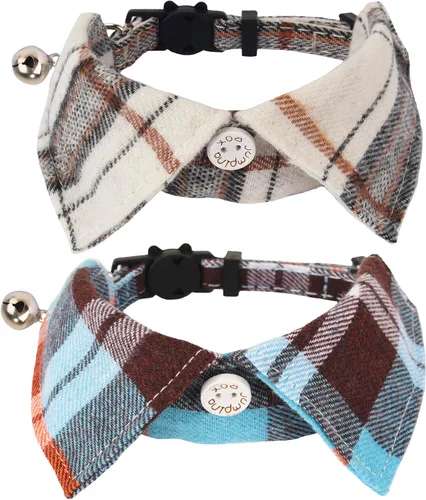 Miniatura 12 de ADOGGYGO Collares para gatos de Halloween con campana extraíble con corbatín extraíble, paquete de 2 unidades, collar de lazo de Halloween a cuadros