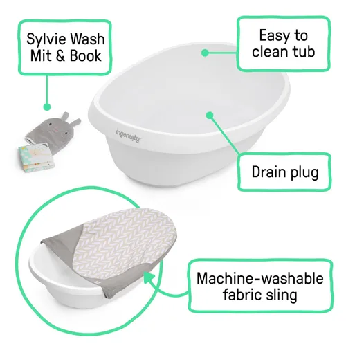 Miniatura 3 de Ingenuity Full Comfort - Bañera 3 en 1 para bebé, 3 fases de uso, recién nacido a niño, soporte ajustable de cobertura completa, incluye 2 tazas