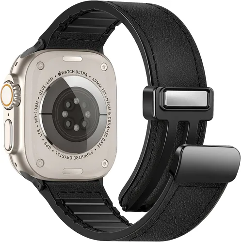Miniatura 31 de Correas de cuero magnéticas compatibles con Apple Watch 42mm (Serie 10/11) 41mm 40mm 38mm para hombres y mujeres, cuero genuino con hebilla