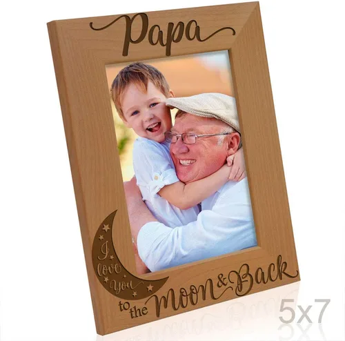Miniatura 3 de KATE POSH Marco de fotos con grabado de madera natural Papa I Love You to the Moon and Back. El mejor abuelo de la historia, día del padre, regalos