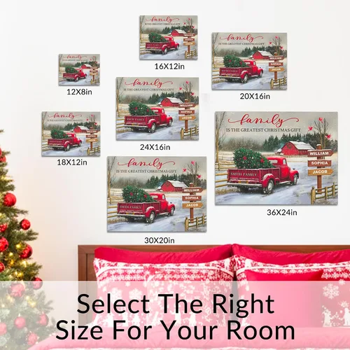 Miniatura 4 de Easycosy - Lienzo personalizado de Navidad para pared, póster vintage de camión rojo con nombre de familia, impresión en lienzo de Navidad