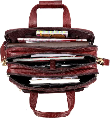 Miniatura 7 de Maletines de cuero de grano completo de 16 pulgadas para computadora portátil, bolsas de hombro para hombres y mujeres, bolsa de trabajo de Marrón