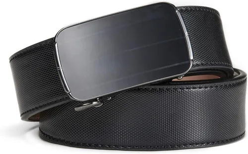 Miniatura 2 de Clubbelts Cinturón de cuero con trinquete para hombre con hebilla automática, negroblancomarrón, 1 38 de ancho, cinturón de vestir ajustable