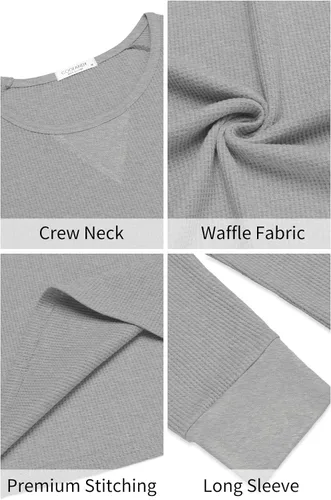 Miniatura 5 de COOFANDY Paquete de 2 camisas de punto gofre para hombre, camisetas de algodón de manga larga, estilo casual, cuello redondo