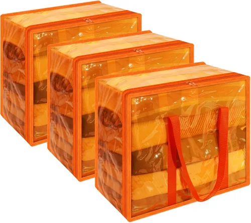 Miniatura 7 de Vieshful Bolsa de almacenamiento de ropa transparente verde de 40 litros, organizador de ropa colorido con cremallera, bolsa de almacenamiento
