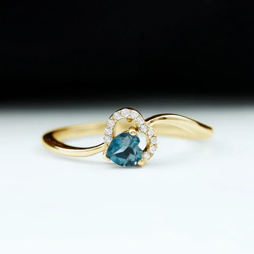 Miniatura 11 de Anillo de derivación de corazón con topacio azul natural de Londres, calidad AAA, joyería de promesa para ella