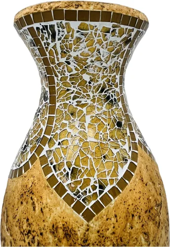 Miniatura 2 de Jarrón de mosaico de 18 pulgadas, cilindro alto hecho de terracota con piezas de mosaico de vidrio amarillo tostado, pieza decorativa hecha a mano