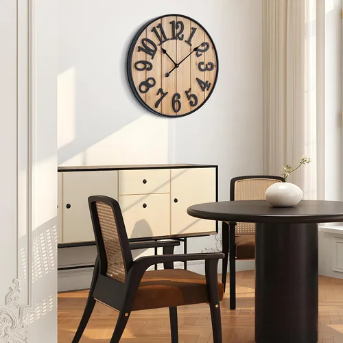 Miniatura 5 de Reloj de pared grande de 16 pulgadas, reloj de pared silencioso de metal estilo madera, funciona con pilas para decoración de sala de estar, reloj