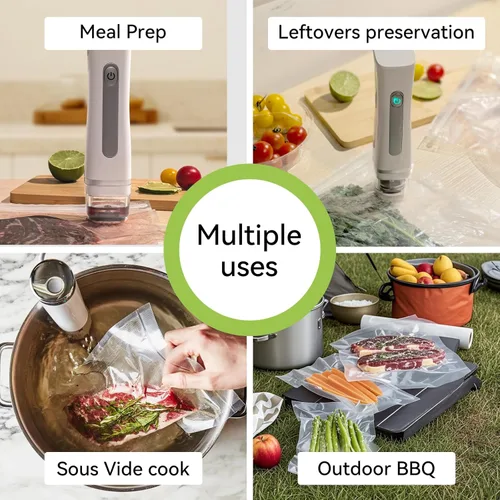 Miniatura 2 de Máquina selladora al vacío inalámbrica compacta para conservación de alimentos con 30 bolsas reutilizables de almacenamiento al vacío