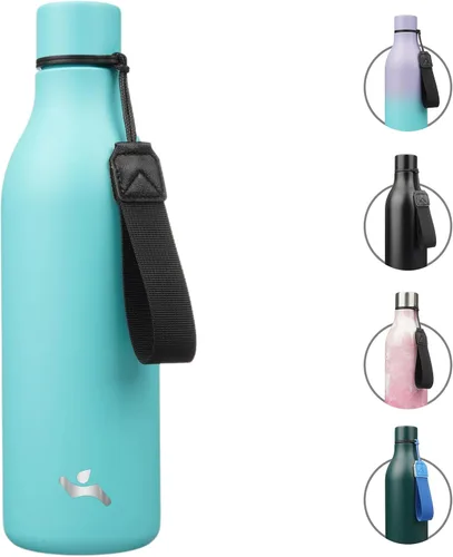 Miniatura 40 de Konokyo Botella de agua aislada con correa, botella de agua de acero inoxidable de 18 onzas de doble pared con aislamiento al vacío, frasco de Verde