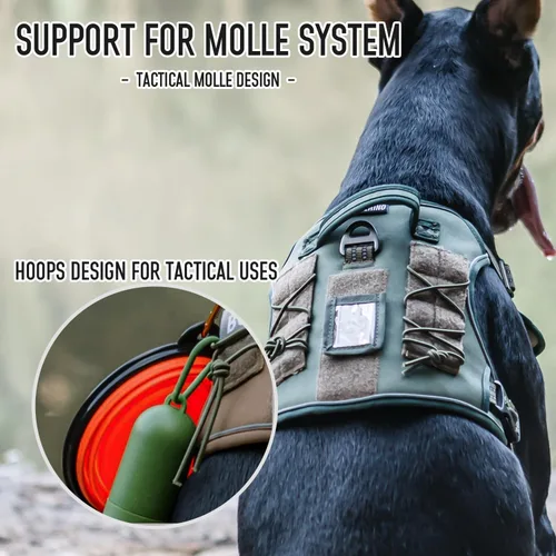Miniatura 3 de Arnés táctico para perros medianos y grandes, verde, ajustable, sin tirones, con asa, chaleco reflectante resistente, talla L Verde militar
