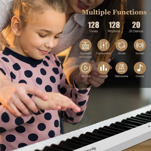 Miniatura 2 de Costzon Teclado de piano digital plegable de 88 teclas, teclado semipesado de tamaño completo, piano eléctrico portátil con MIDI, función dividida