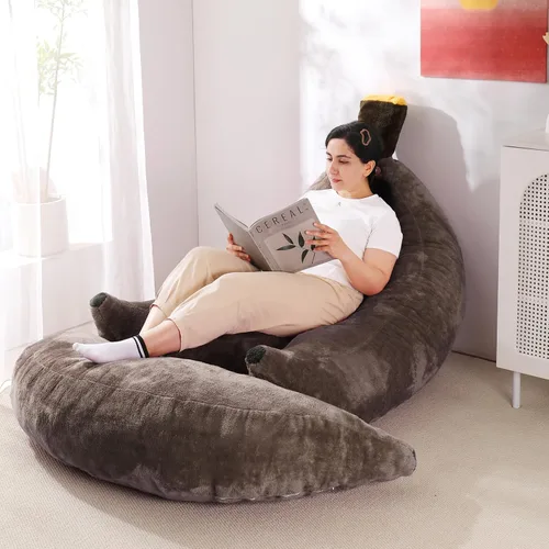 Miniatura 6 de Sofá de frijoles con otomana IEVENW en forma de banana, sofá de piso con reposapiés, cómodo sofá cama convertible para adultos, sofá de felpa
