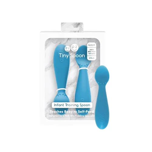 Miniatura 12 de ezpz Cuchara pequeña (paquete de 2 en azul) – Más de 6 meses – Cuchara 100% de silicona para el destete LED del bebé + purés – Diseñada por un