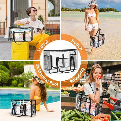 Miniatura 2 de Bolsa de mano transparente para playa - Bolsa impermeable de PVC aprobada para estadio - Bolsa transparente extra grande para piscina, concierto