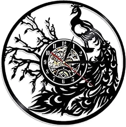 Reloj de pared silencioso de vinilo de pavo real, reloj de pared silencioso para sala de estar, naturaleza salvaje, orgulloso, pájaro, pluma,