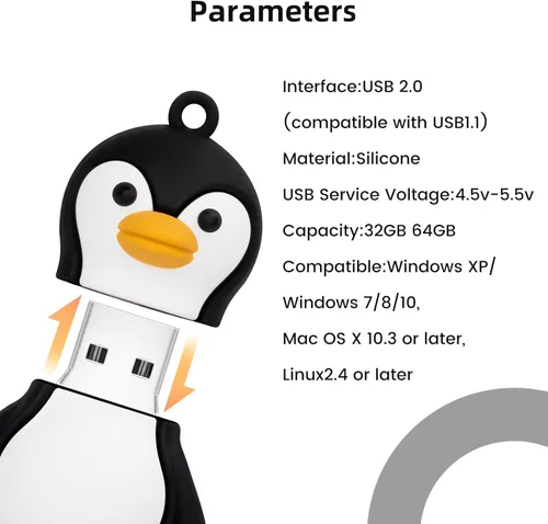 Miniatura 4 de Unidad flash USB de 32 GB modelo de pingüino lindo USB Drive USB 2.0 Memory Stick para almacenamiento de datos externo