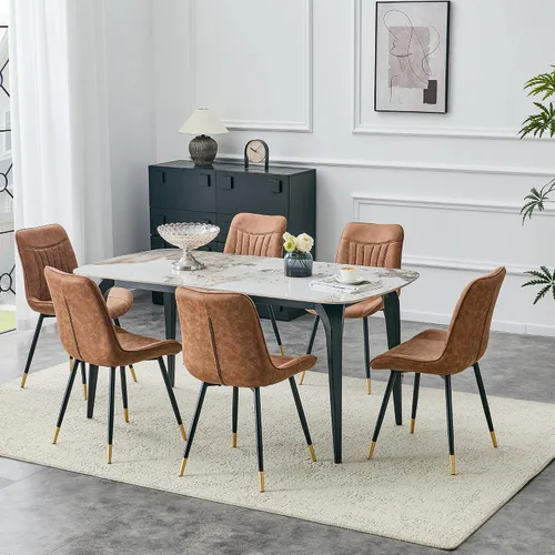 Miniatura 54 de Modern Dining Table Set for 4,50" Sintered Stone Table Set for 4,Marble Dining Table Set of 4 with Upholstered Chair,5 Piece Rectangular Dining Room