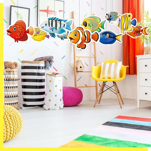 Miniatura 7 de 50 recortes de peces tropicales, impresión a doble cara, acentos de animales marinos y peces, recortes para tablón de anuncios, decoración de aula