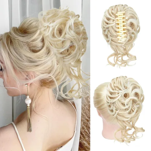 Miniatura 25 de Extensiones de moño grandes y desordenadas para mujer, onduladas, rizadas, extensiones de moño falso, extensiones de cola de caballo para recoger