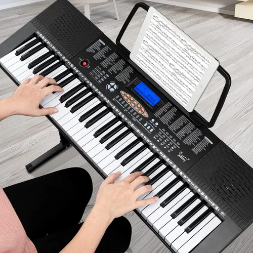 Miniatura 7 de GLARRY Juego de teclado de piano electrónico portátil de 61 teclas con pantalla LCD, soporte, micrófono, auriculares, soporte, banco, modos