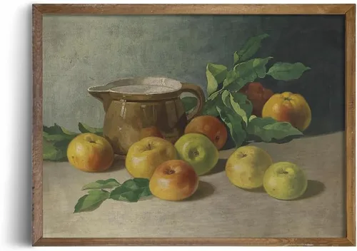 Miniatura 8 de Cuadro de naturaleza muerta de granja para sala de estar, perla de manzana, pintura cálida beige neutra, arte de pared Art Deco para cocina