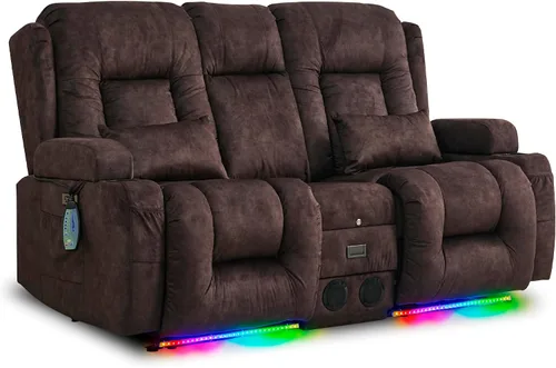 Miniatura 18 de URRED Sofá reclinable eléctrico con masaje y calor, sofá biplaza reclinable de pared con consola, sofá de casa rodante, asiento de cine en casa