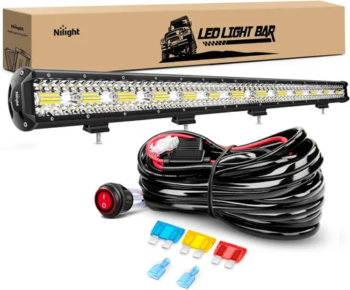 Miniatura 10 de Nilight 18024C-A barra de 20 pulgadas 420w, combo de punto de inundación de triple fila 42000LM, barra con luces LED para todoterreno o para camiones