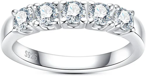 Anillos de eternidad de moissanita, anillos de boda, color D, claridad VVS1, redondo, corte brillante, plata de ley 925, 56 piedras, anillos de