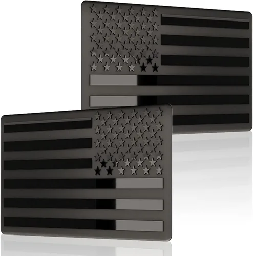 Calcomanías de Emblema de Bandera Americana Completamente Negra de Metal 3D en Relieve (1 Par), Calcomanías de Coche de Bandera de EE.UU. negro