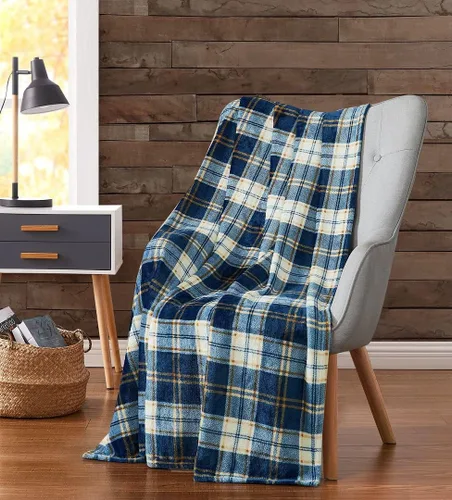 Miniatura 7 de Manta de Forro Polar a Cuadros Verde Azulado de Granja: Diseño Tartán Suave Azul Crema Marrón Decorativo para Sofá Sillón Silla Cama Dormitorio