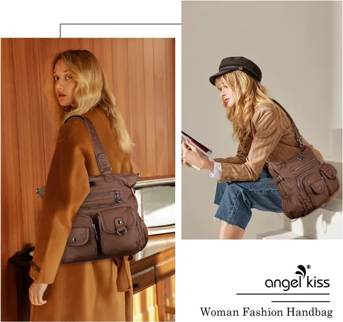 Miniatura 7 de Angel Kiss Monederos y bolso de mano para mujer, bolso de hombro de piel sintética suave para mujer, bolso de mano con asa superior