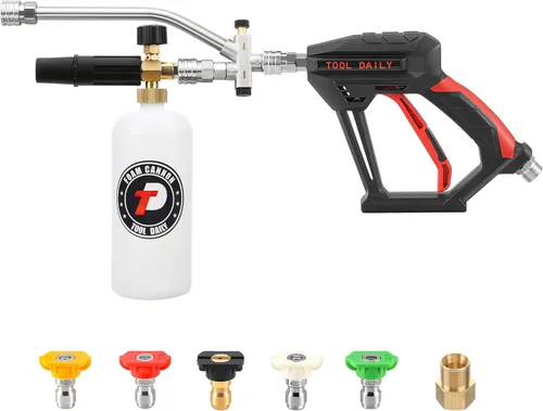 Miniatura 9 de Tool Daily Pistola de lavado a presión corta con cañón de espuma, conector rápido de 1/4 pulgadas, con 5 puntas de boquilla de hidrolimpiador, 1