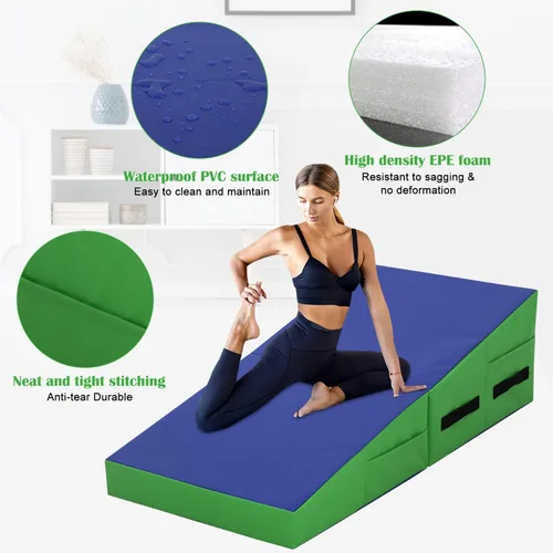 Miniatura 3 de Colchoneta de gimnasia de 48 x 24 pulgadas, tapete de gimnasia con superficie antideslizante de PVC para niños y adultos, colchoneta plegable